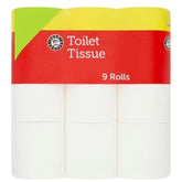 Three rolls of Euro Shopper - Toilet Tissue - 9 Rolls in a package.